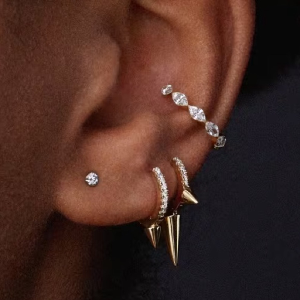 MARIA TASH Diamond Short Spike Hoop Eternity Huggie Earring 6.5mm 18K Rose Gold - Picture 2 of 13
